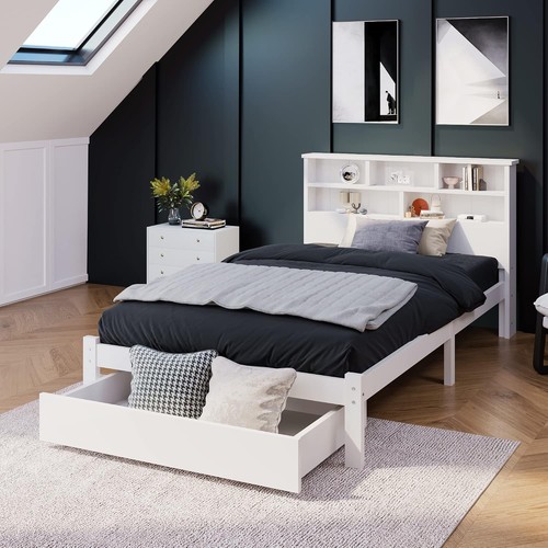 Wooden bed frame white - frame,