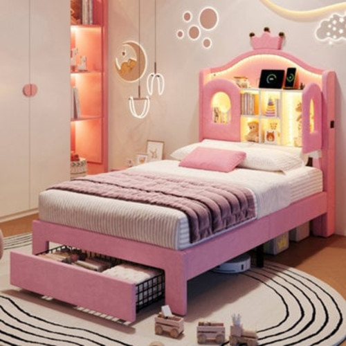 3ft single bed velvet pink - single,