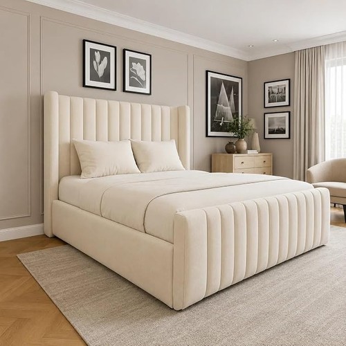 Winged panel plush velvet bed - winged,